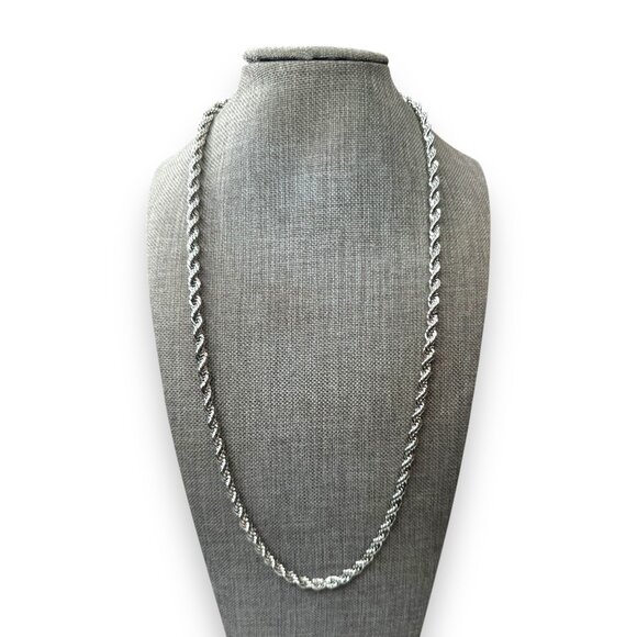 14K White Gold Plated Rope Chain Necklace 23.75" Lobster Claw Clasp - Picture 1 of 4